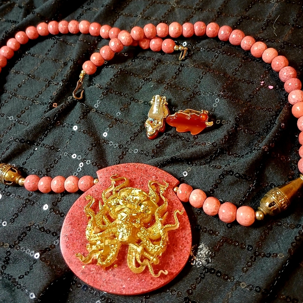 Pirate  Beaded Necklace And Ear Rings  with Medallion Can Be Wore 2 Ways